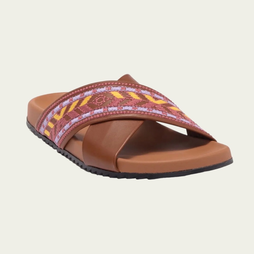 JOHNNY WAS - Alessi Embroidered Leather Sandal - Tan - Size 36 / US 6